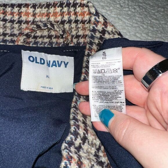 Old Navy Women’s Houndstooth Bomber Jacket Brown Tan Size XL NWOT - Picture 7 of 11